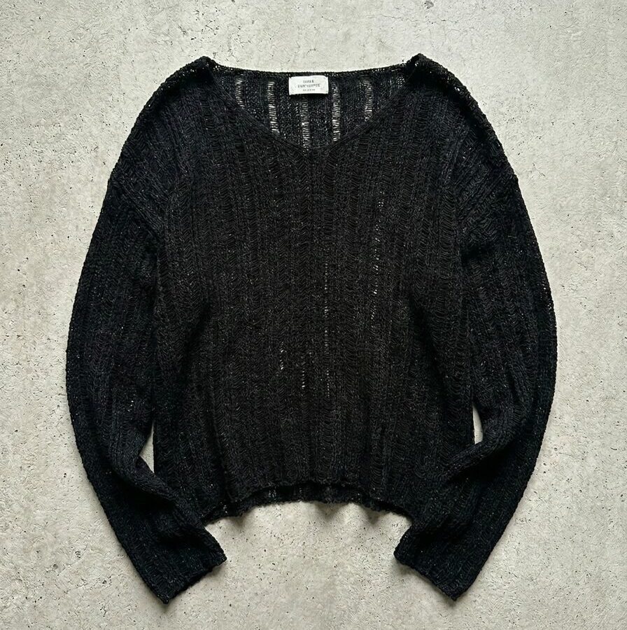 Cienki sweter see-through z szerokim dekoltem