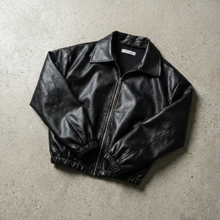 Skórzana kurtka cropped z kołnierzykiem