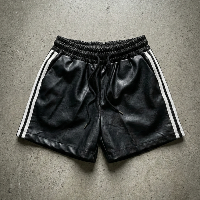 Skórzane bermudy z paskami