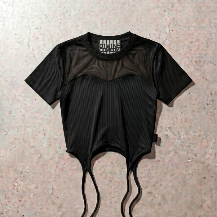 Ribbed mesh contrast crop top