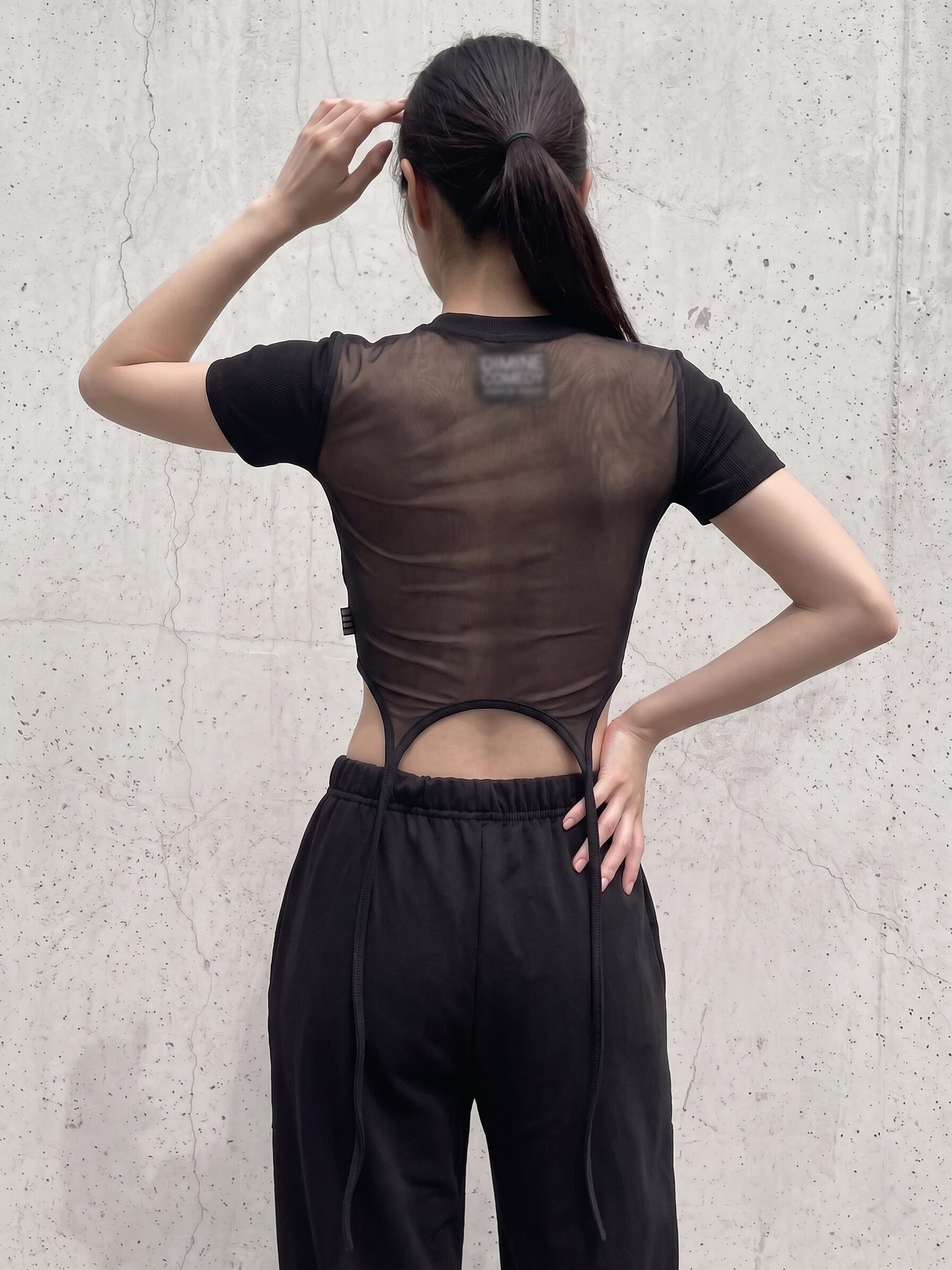Ribbed mesh contrast crop top