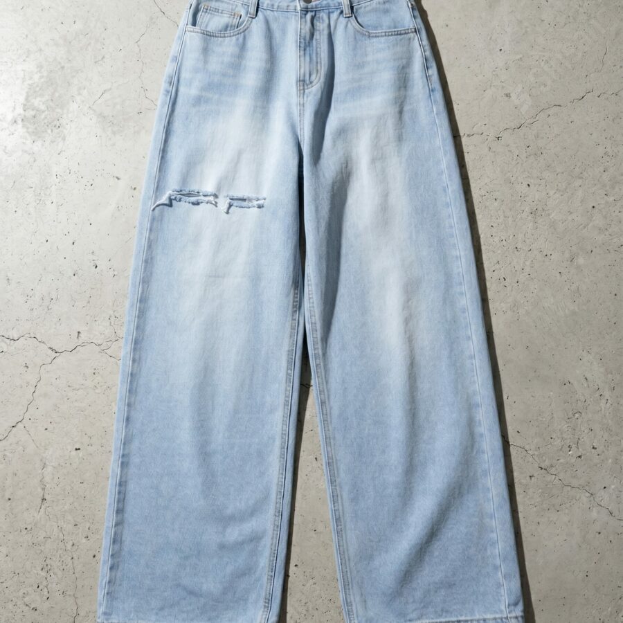 Straight-fit wide k-style denim pants