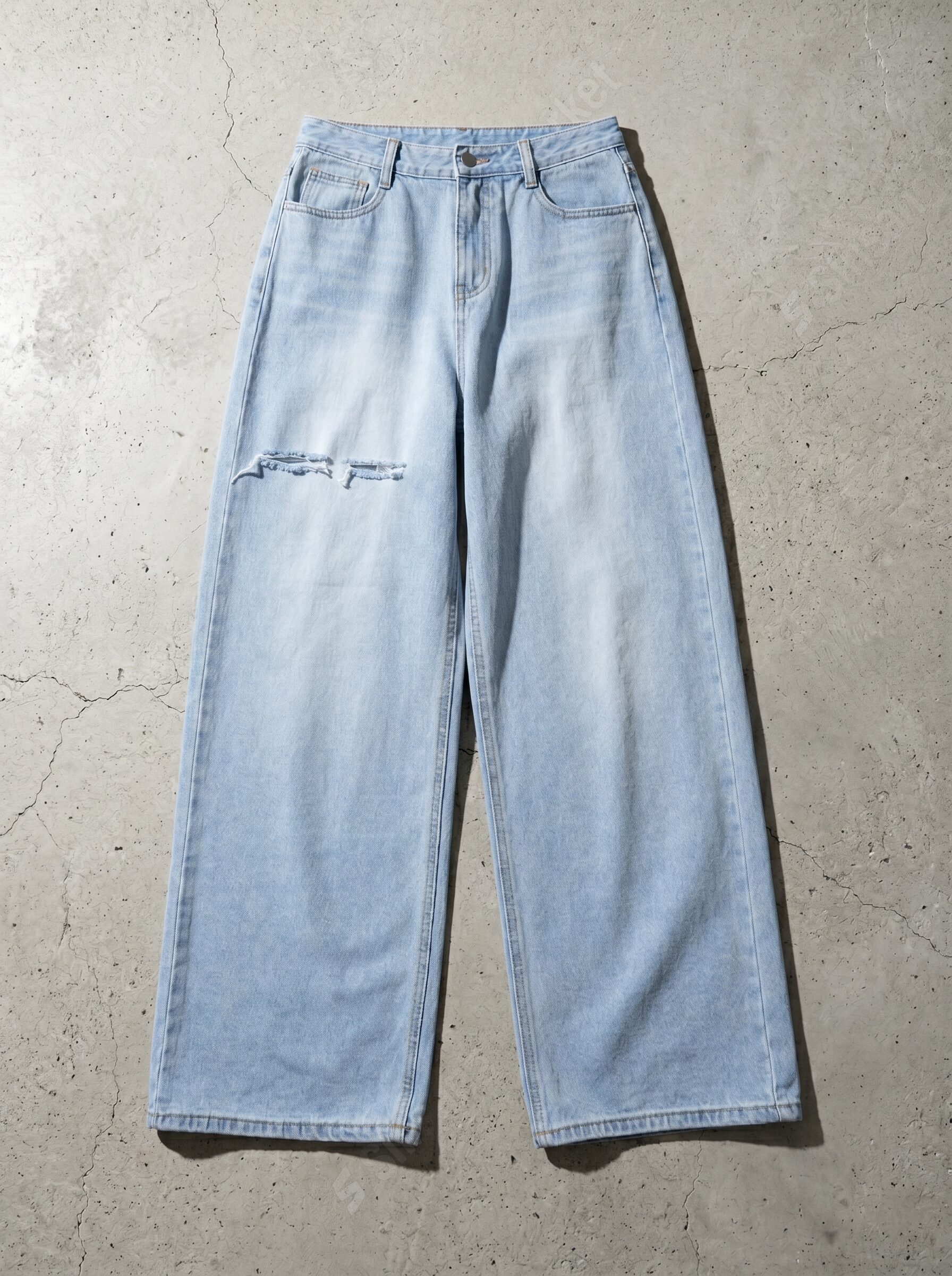 Straight-fit wide k-style denim pants
