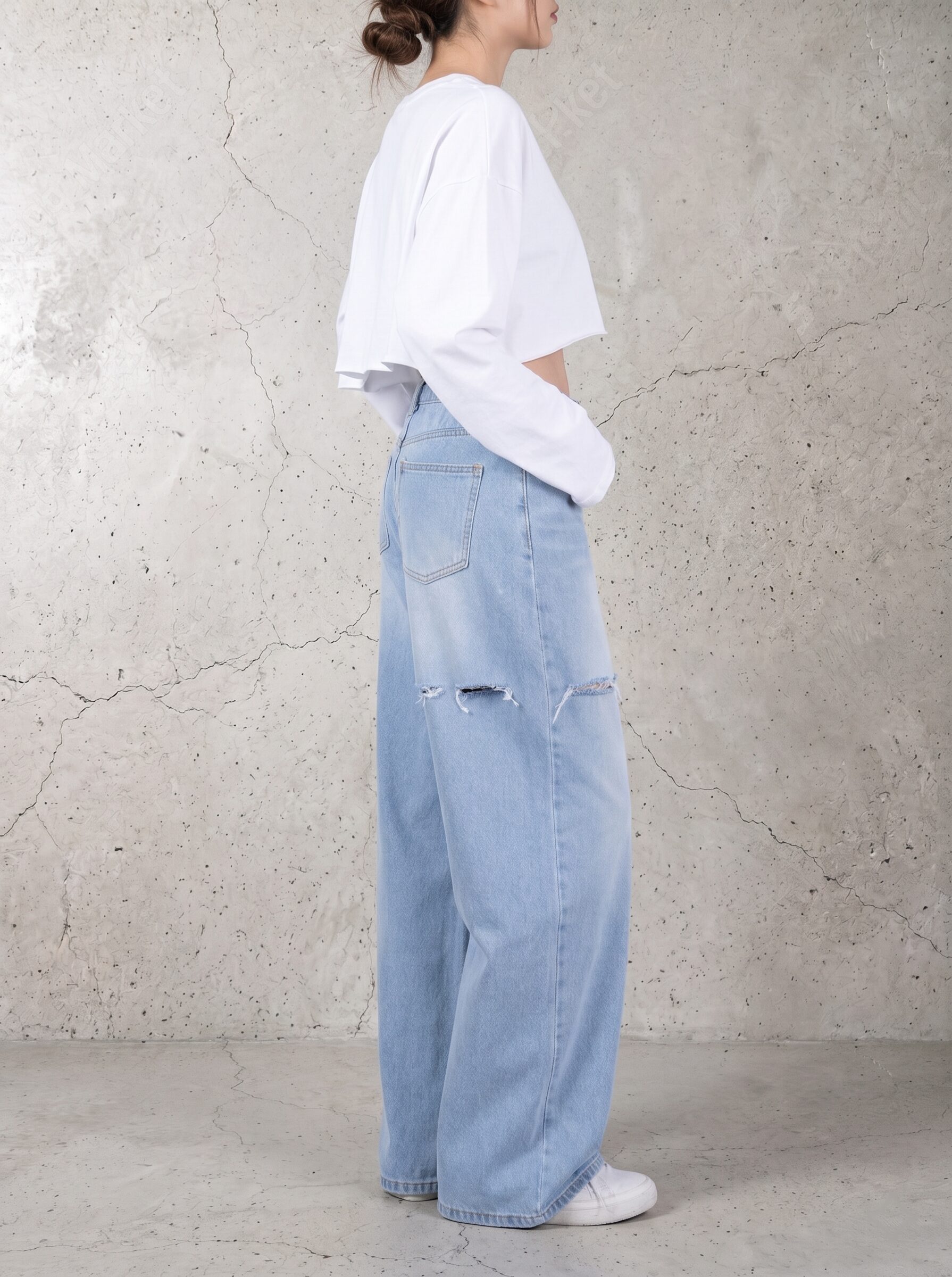 Straight-fit wide k-style denim pants
