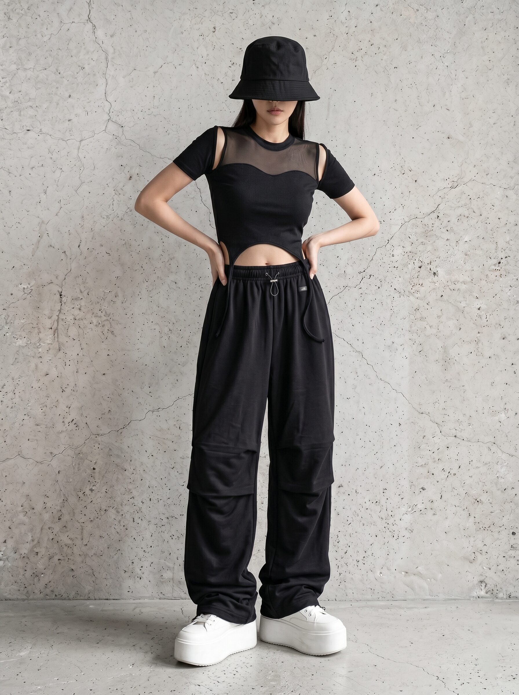 Ribbed mesh contrast crop top