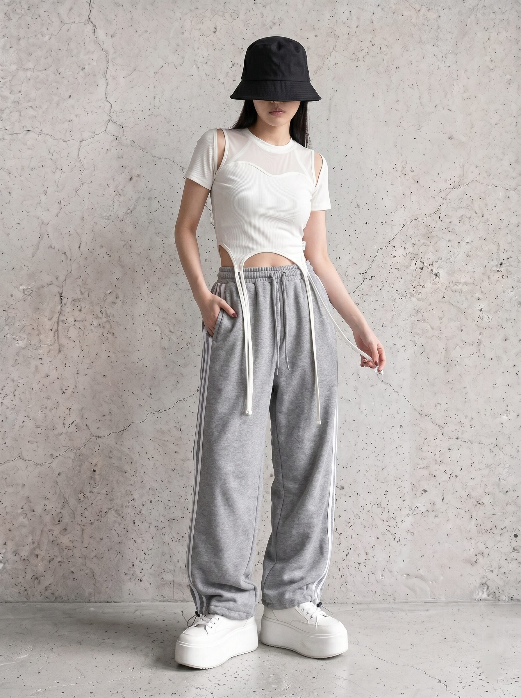 Ribbed mesh contrast crop top