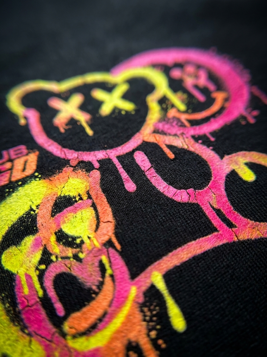 Oversized T-shirt z grafitti z misiem i buźką