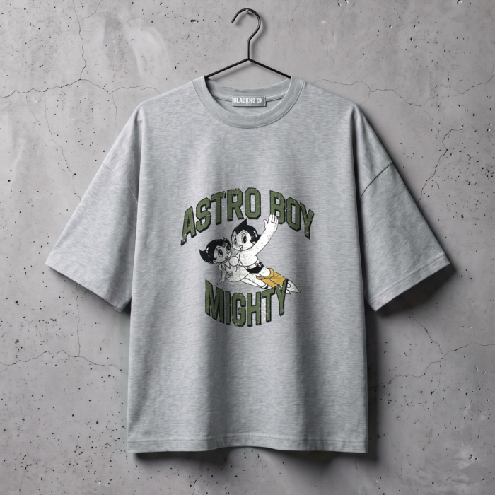 Szary T-shirt z nadrukiem Astro Boy Mighty na wieszaku