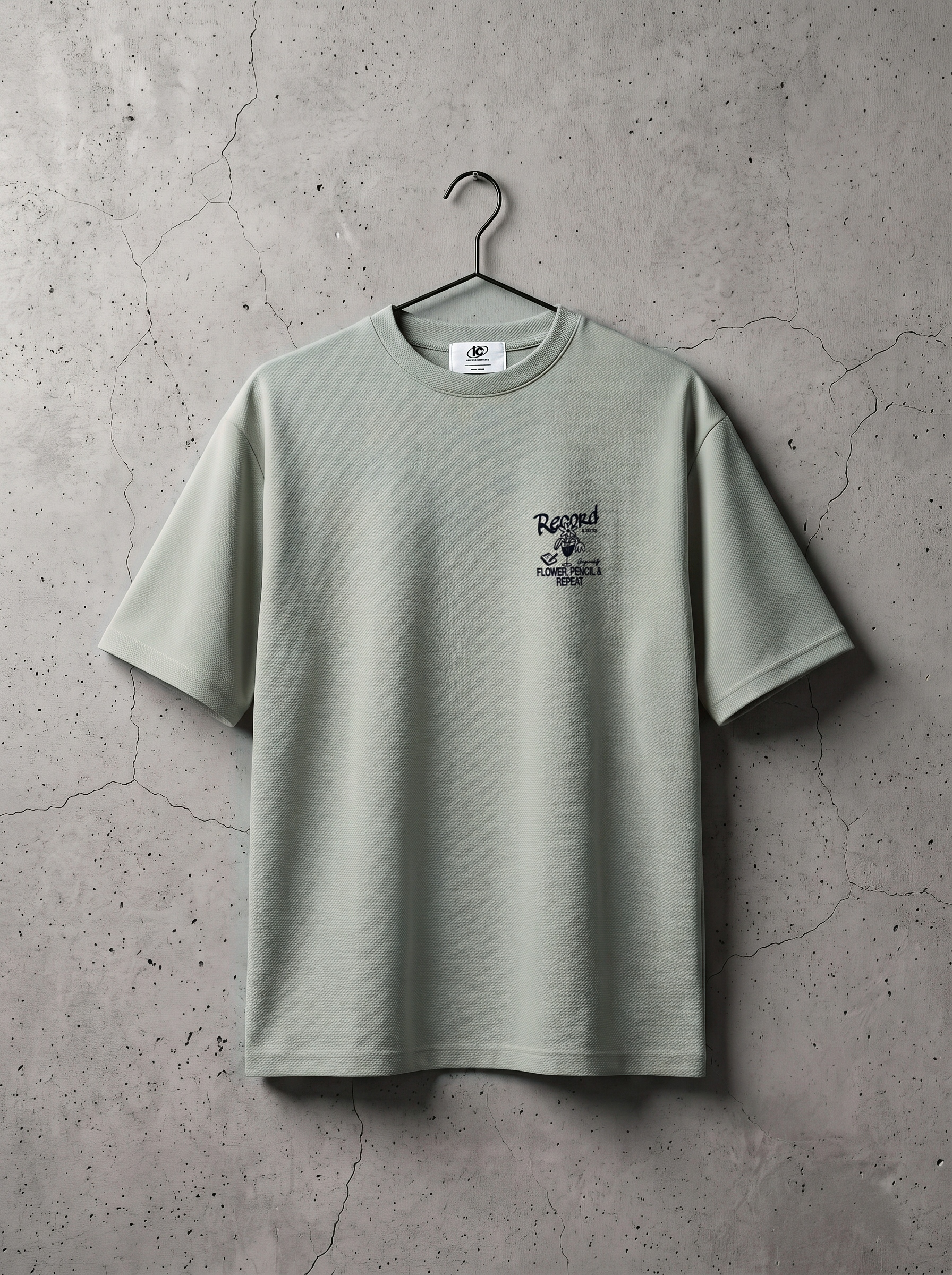 Zielony T-shirt z szybkoschnącego materiału z małym nadrukiem Record, przód, na wieszaku